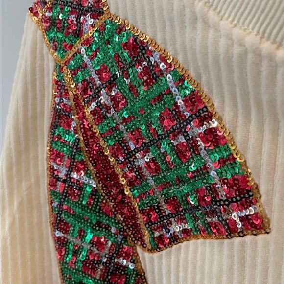 Peach Love California M Sequin Plaid Bow Top | Holiday Party Pullover NWOT - Picture 6 of 9